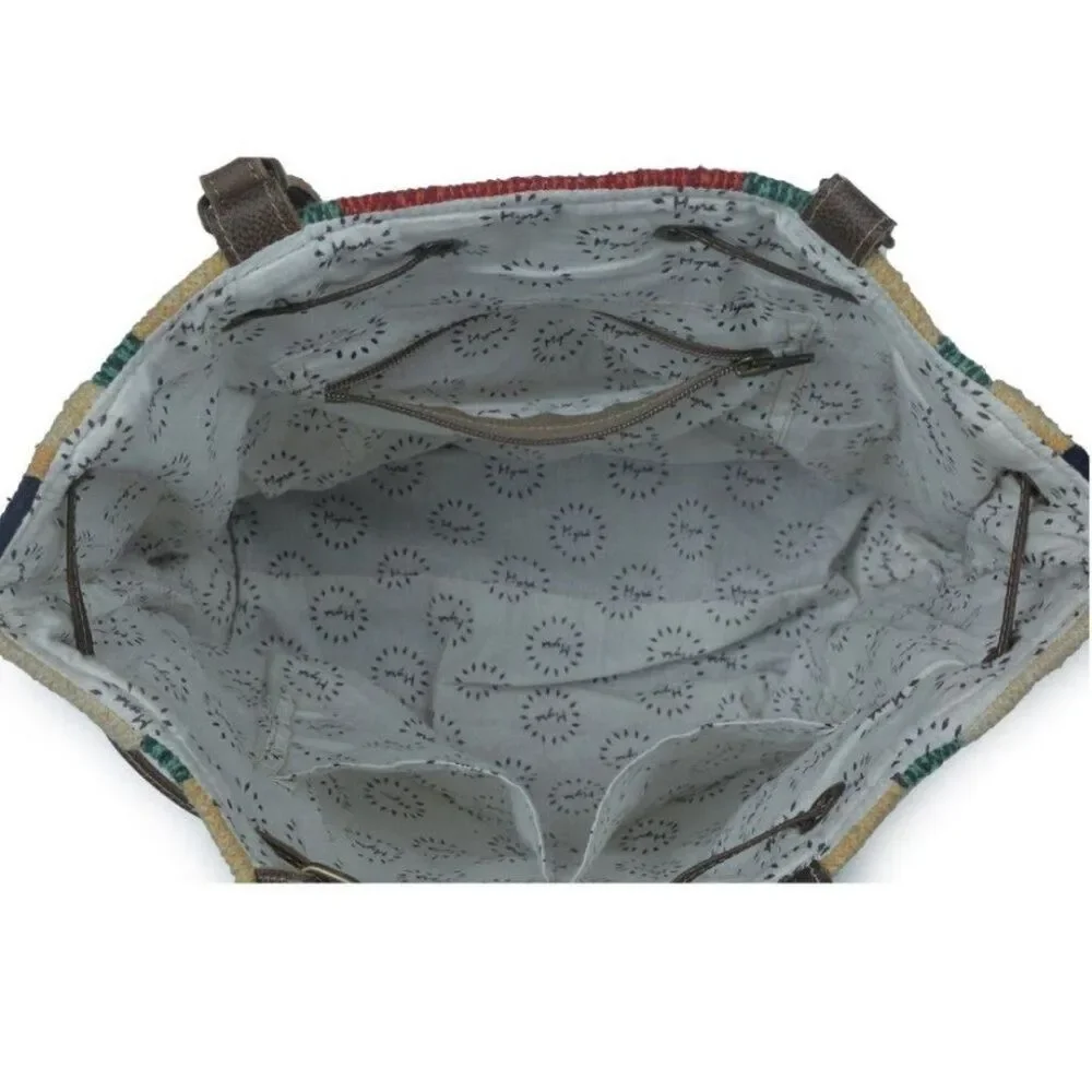 Myra Bag Handmade Radiant Bucket Bag Upcycled Canvas & Cowhide Leather